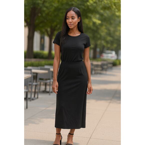 Vintage 90s Black Rayon Lined Maxi Skirt Lgth 100% Rayon 4 Quietlux Minimalist - Picture 2 of 6